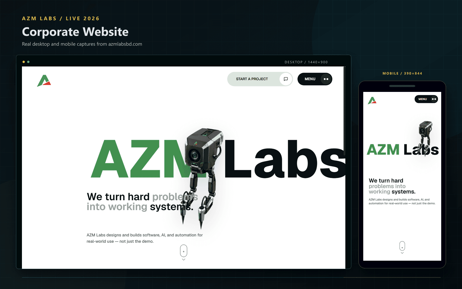 AZM Labs Corporate Website project evidence visual