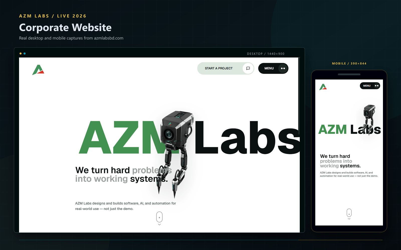 AZM Labs Corporate Website project evidence visual